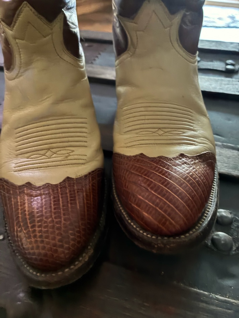Tony Lama Brown and Cream Two-Tone Western Cowboy Boots - Picture 7 of 7